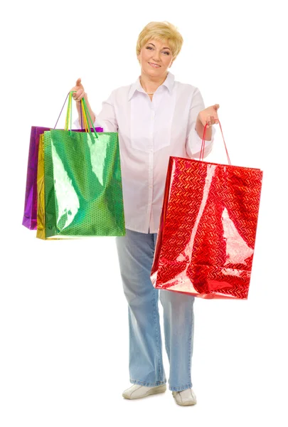 Mulher sênior com bolsas — Fotografia de Stock