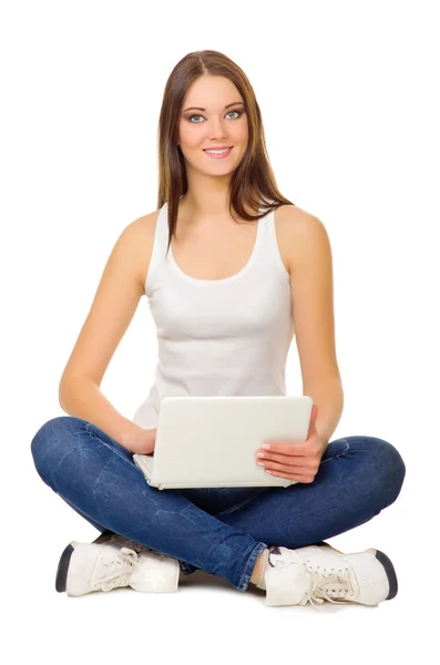 Young girl with laptop Royalty Free Stock Photos