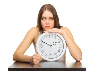 Young angry girl with clocks clipart