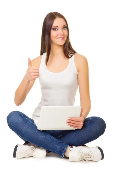 Young girl with laptop — Stock Photo, Image
