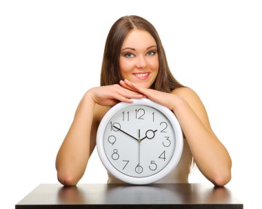 Young girl with clock clipart