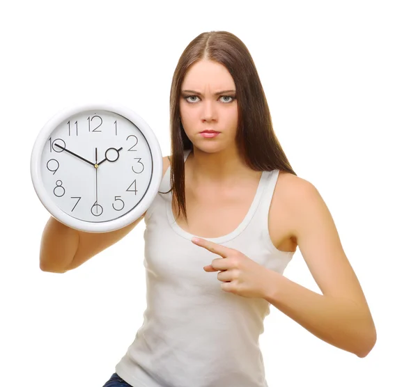 Ung flicka med klocka — Stockfoto