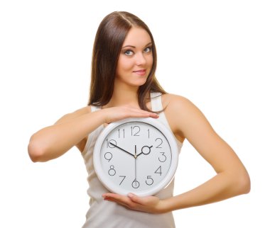 Young girl with clock clipart