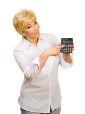 Senior woman with calculator clipart