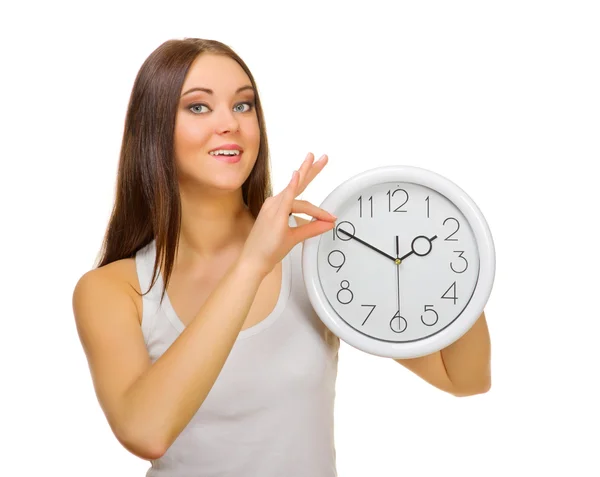 Young girl with clock — Stock Photo, Image