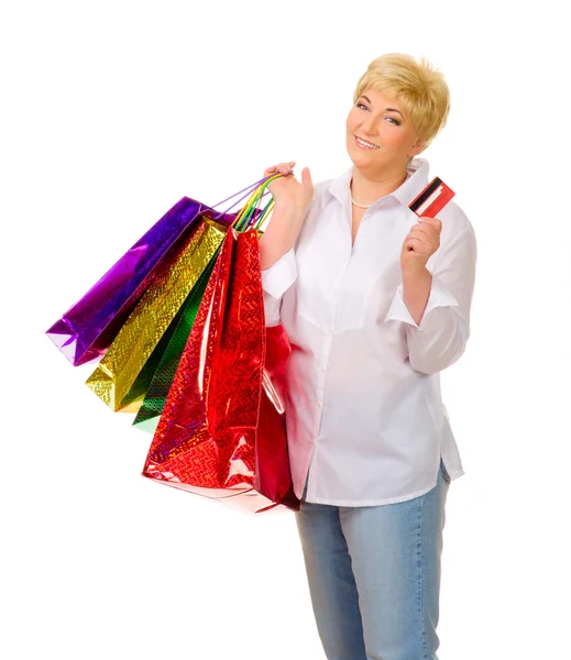 Vezető nő csomagok és a csomagokat — Stock Fotó