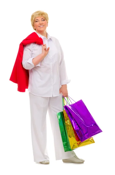 Mujer mayor con bolsas —  Fotos de Stock