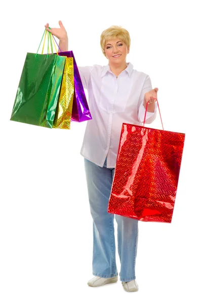 Donna anziana con borse — Foto Stock