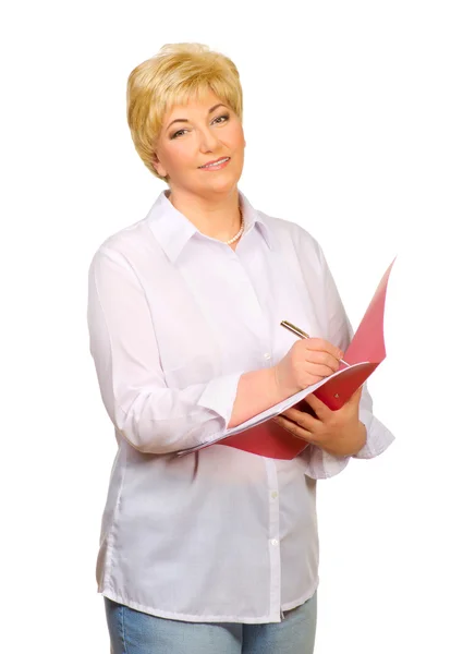 Senior woman with folder — Stock Photo, Image