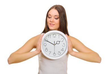 Young girl with clock clipart