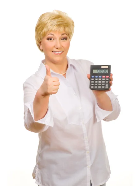 Starszy kobieta z kalkulatora — Zdjęcie stockowe