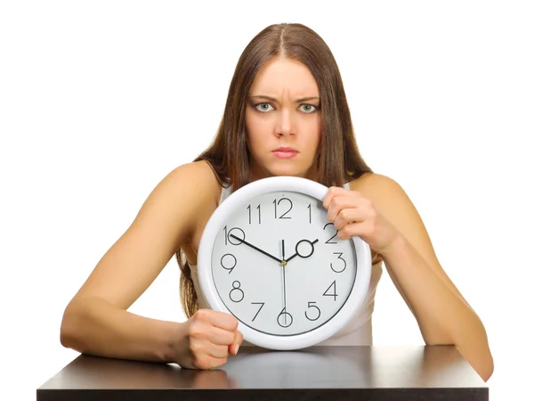 Young girl with clock — Stock Photo, Image