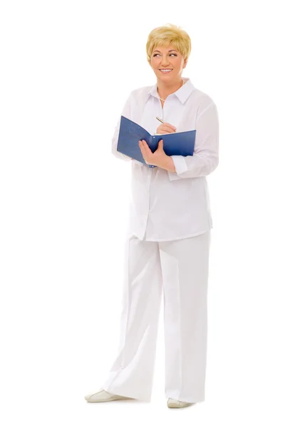 Senior woman with notepad — Stock Photo, Image