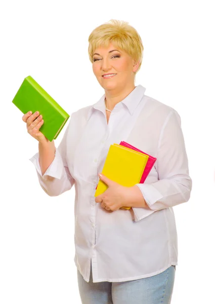 Senior woman with books — Stock Photo, Image