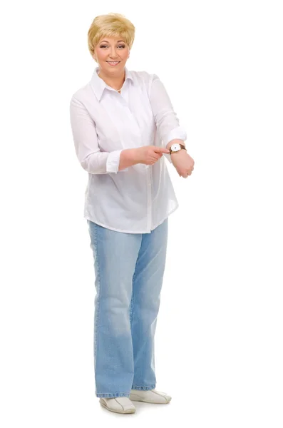Senior vrouw met klokken — Stockfoto