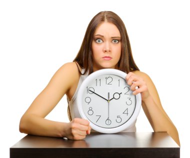 Young girl with clock clipart
