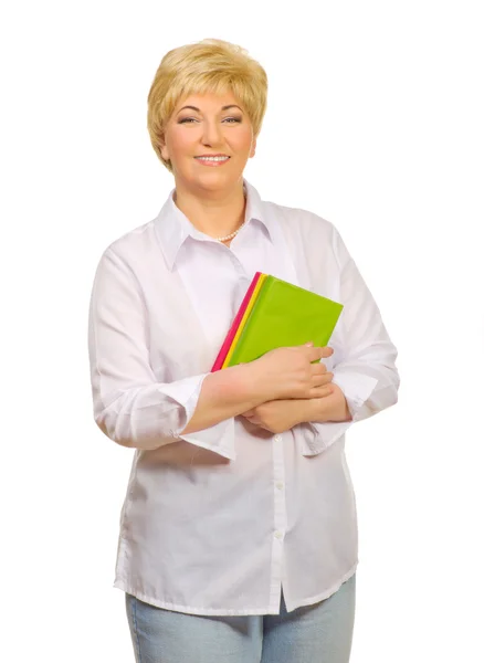 Senior vrouw met boeken — Stockfoto