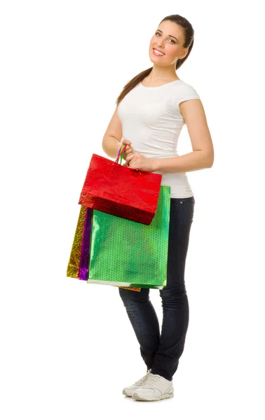 Ung flicka med väskor — Stockfoto