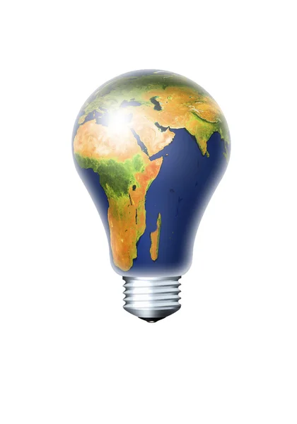 Light bulb with planet earth isolated over white — Stock Photo, Image