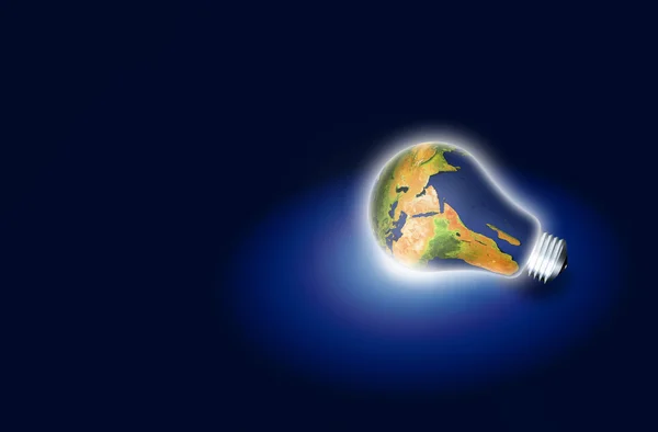 Žárovka s planety země přes tmavé — Stock fotografie