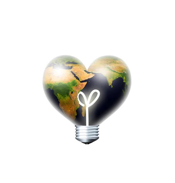 Земная лампочка сердца на белом фоне — стоковое фото