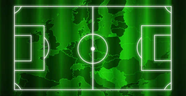 Soccer field with white lines europe green map background — Stock Photo, Image