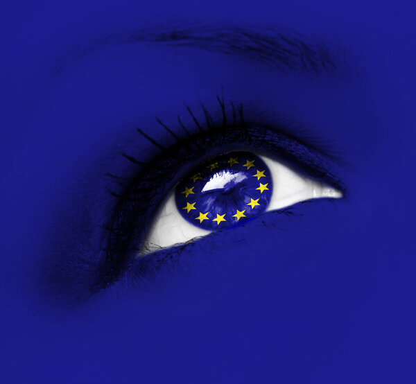 Blue eye with european union flag