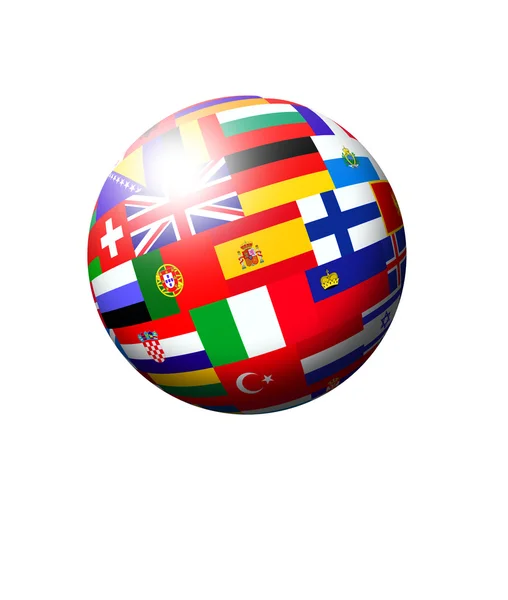 Europäische Länder Flaggen Ball über weiß — Stockfoto
