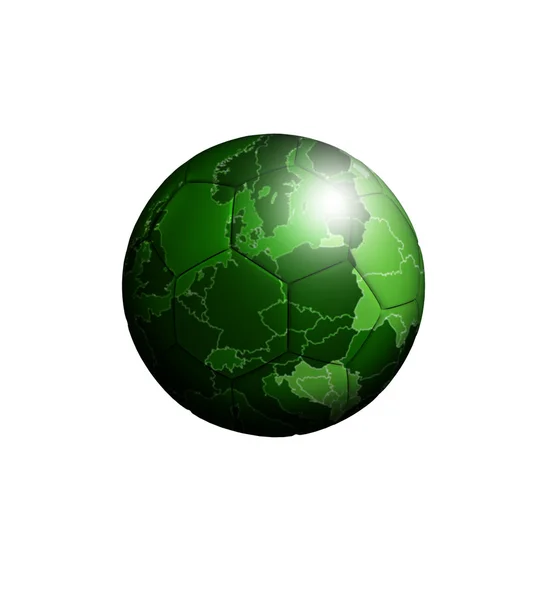 Futebol com mapa verde europeu sobre branco — Fotografia de Stock