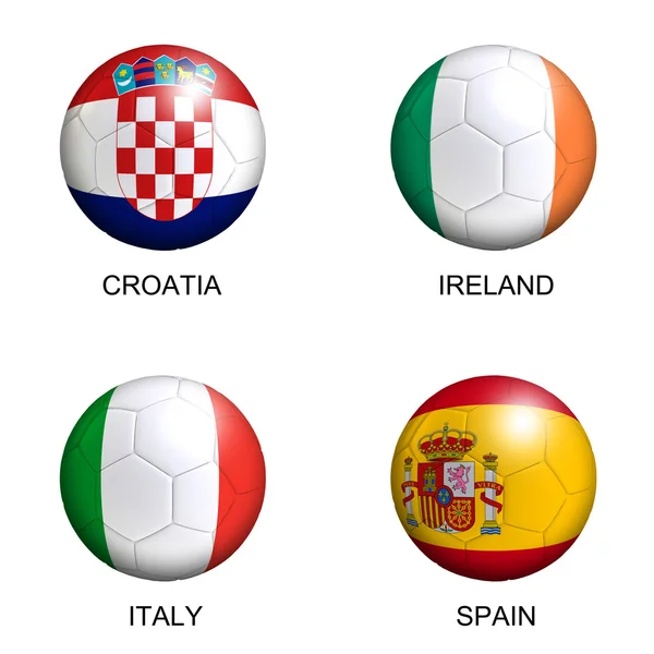 Bolas de futebol com bandeiras europeias do grupo C euro 2012 sobre branco — Fotografia de Stock
