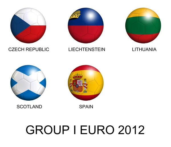 Fotbalové míče, s evropskými vlajkami skupiny euro 2012 nad bílá — Stock fotografie
