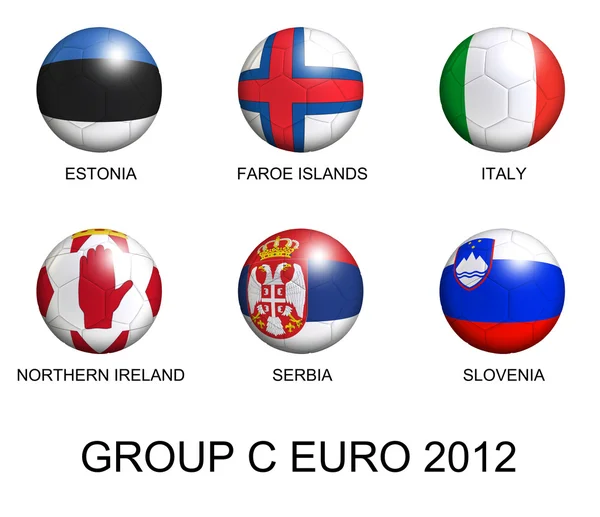 Fotbalové míče s evropskými vlajkami skupiny c euro 2012 přes bílý — Stock fotografie