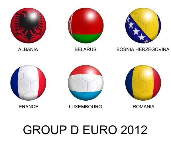 Futbol topları ile grup Avrupa bayrakları d euro 2012 over beyaz — Stok fotoğraf