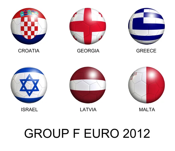 Bolas de futebol com bandeiras europeias do grupo F euro 2012 sobre branco — Fotografia de Stock