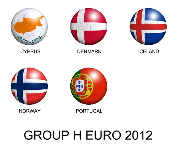 Μπάλες ποδοσφαίρου με ευρωπαϊκές σημαίες της ομάδας h ευρώ 2012 πάνω από λευκό — Φωτογραφία Αρχείου