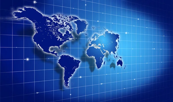 Svítící modrý svět mapa přes tmavé — Stock fotografie