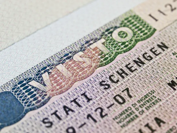 Schengenské vízum v cestovním pase — Stock fotografie
