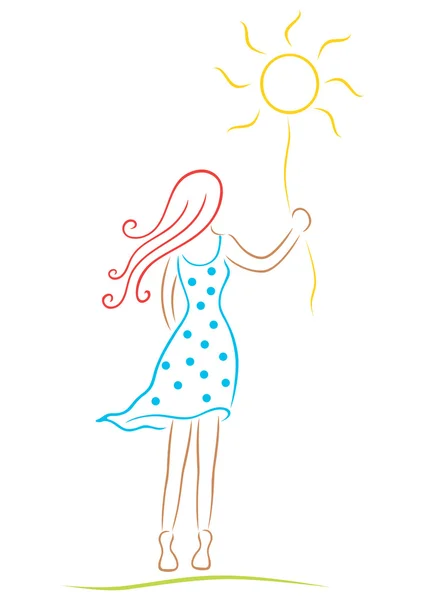 Frau mit Sonne — Stockvektor