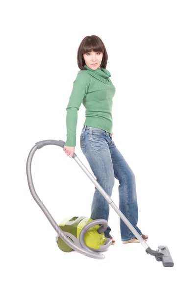 Woman with vacuum — Stock Photo, Image