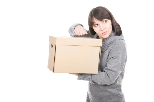Woman with cardbox — Stock Photo, Image