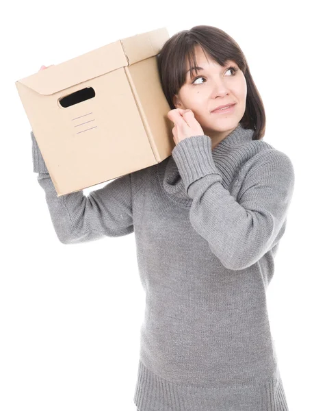 Mujer con caja de cartón —  Fotos de Stock