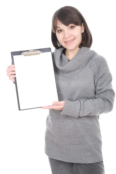 Woman with banner — Stock Photo, Image