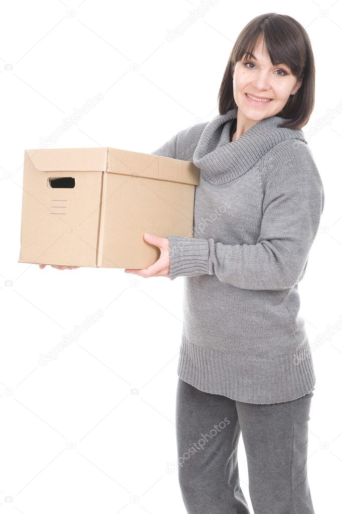 Woman with cardboard box
