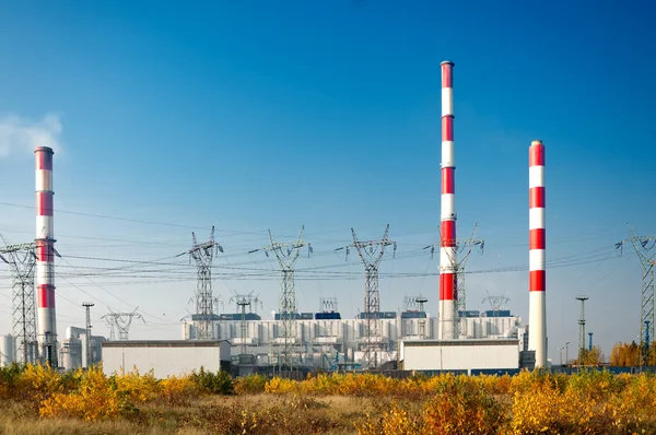 Power plant pylons and power lines — Stock Photo, Image