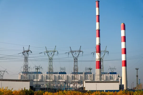 Power plant pylons and power lines — Stock Photo, Image