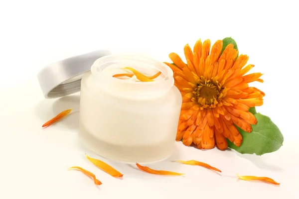 Calendula ointment with flowers — Stock Photo, Image