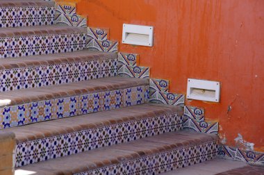 Courtyard with ceramic tile walkway clipart