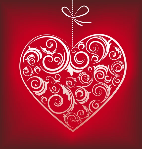 Coeur rouge rétro à motifs — Image vectorielle
