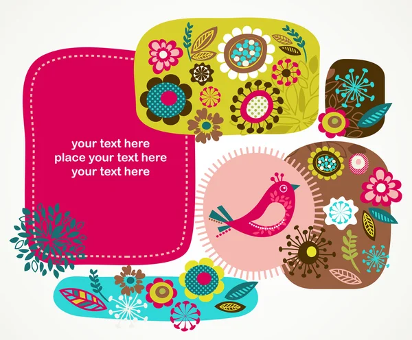 Carte de voeux avec oiseau et fleurs décoratives — Image vectorielle