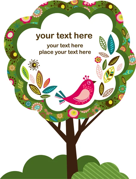 Cartão de saudação com pássaro e árvore — Vetor de Stock